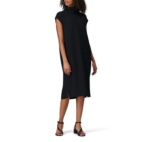 Joseph Flore Solid Black Mock Neck Side Slit Sheath Dress Women's Size FR 36 - Picture 1 of 12